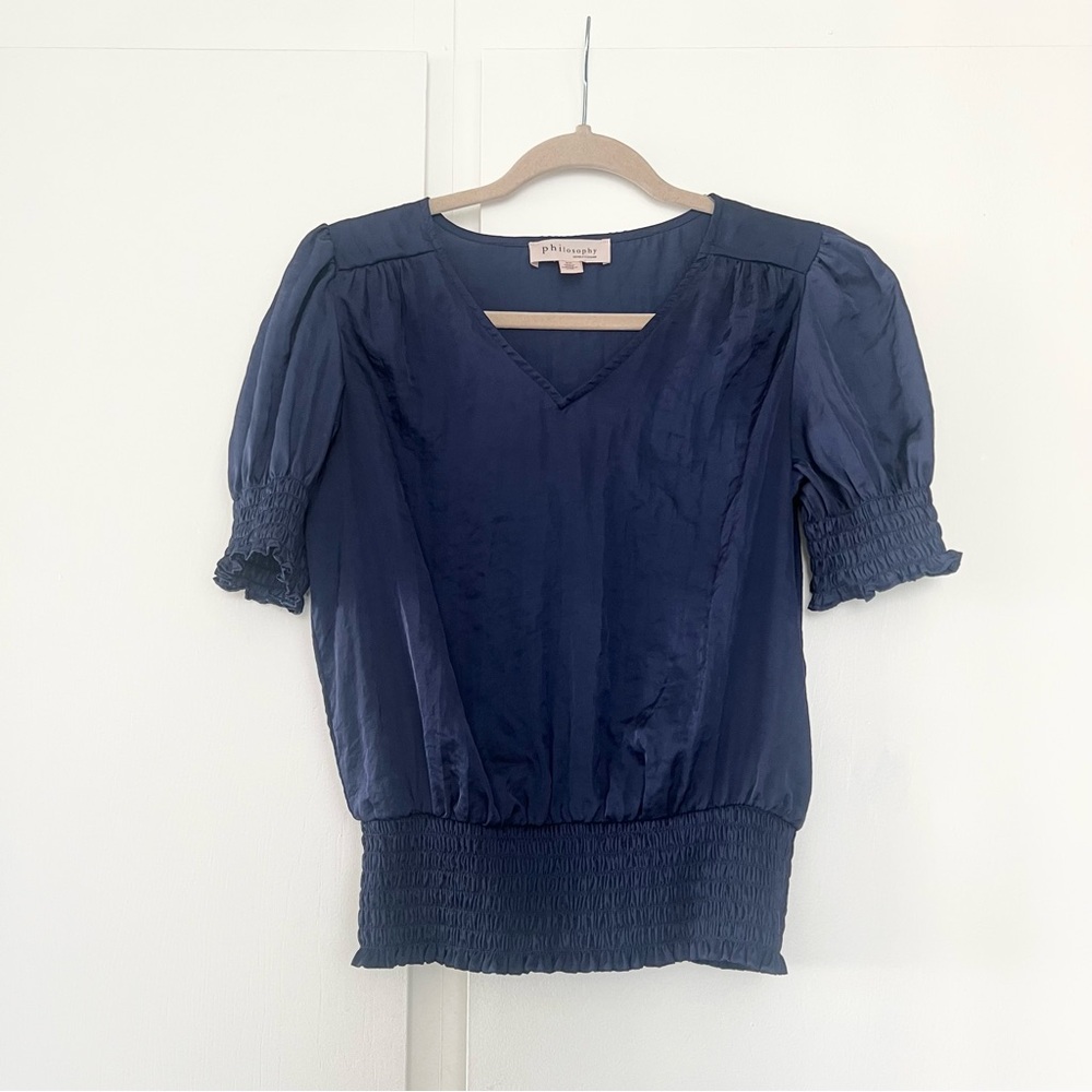 Philosophy Womens Navy Puff Sleeve Blouse Size S